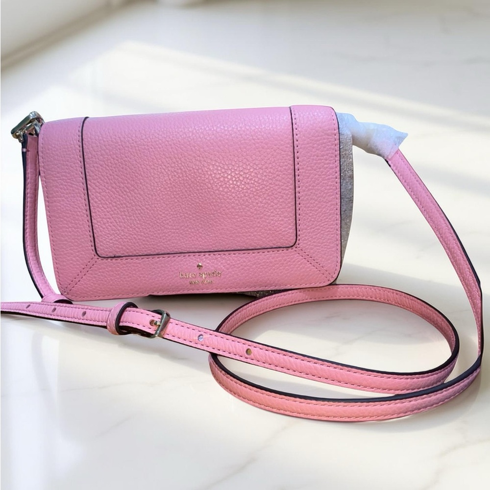 Kate Spade Lena mini flap pink pebble leather crossbody‎ bag